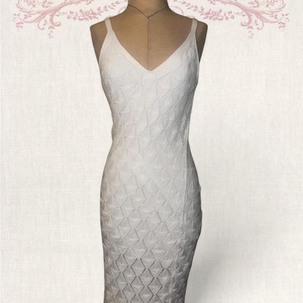 Chic White Diamond-Patterned Midi Boho Beach Vaca… - image 1